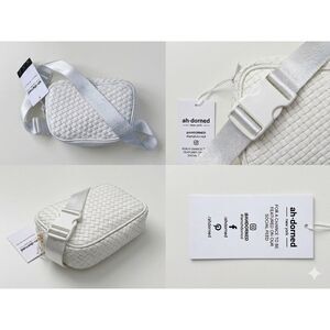NWT Ah-Dorned Lisa White/Ivory Woven Neoprene Crossbody Belt Bag